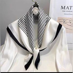 100% Silk scarf Designer pattern Bandana black white stripe NWOT